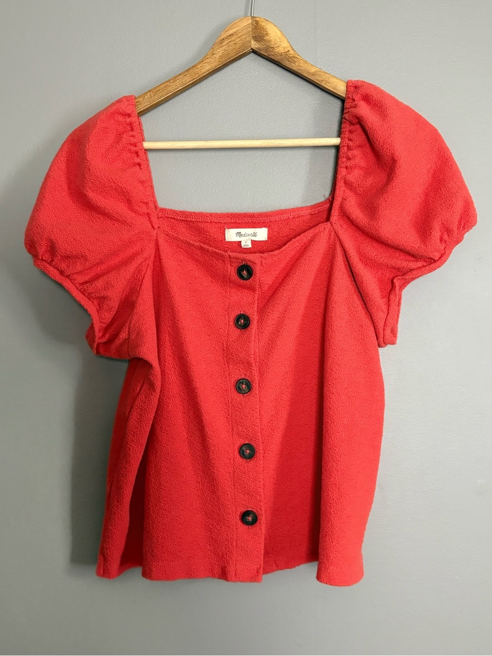 Madewell Jacquard Square-Neck Puff-Sleeve Top Medium
